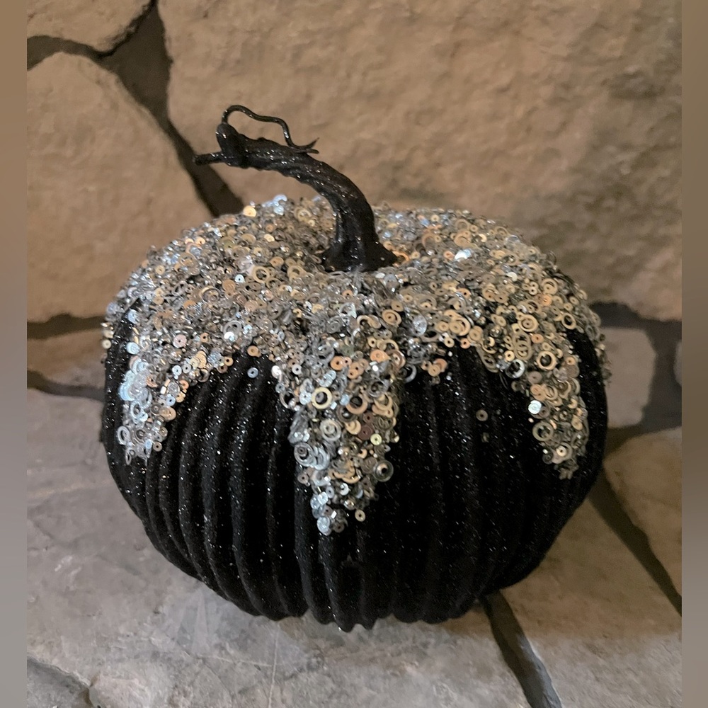 Halloween Decor Black and Silver Pumpkin 8”x6.5”